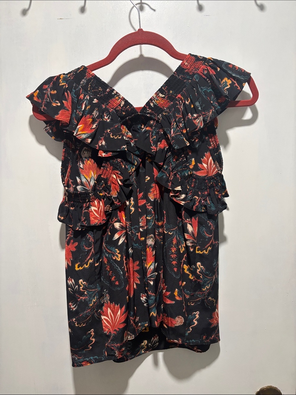 ULLA JOHNSON silk floral ruffle sleeveless blouse - Picture 5 of 6